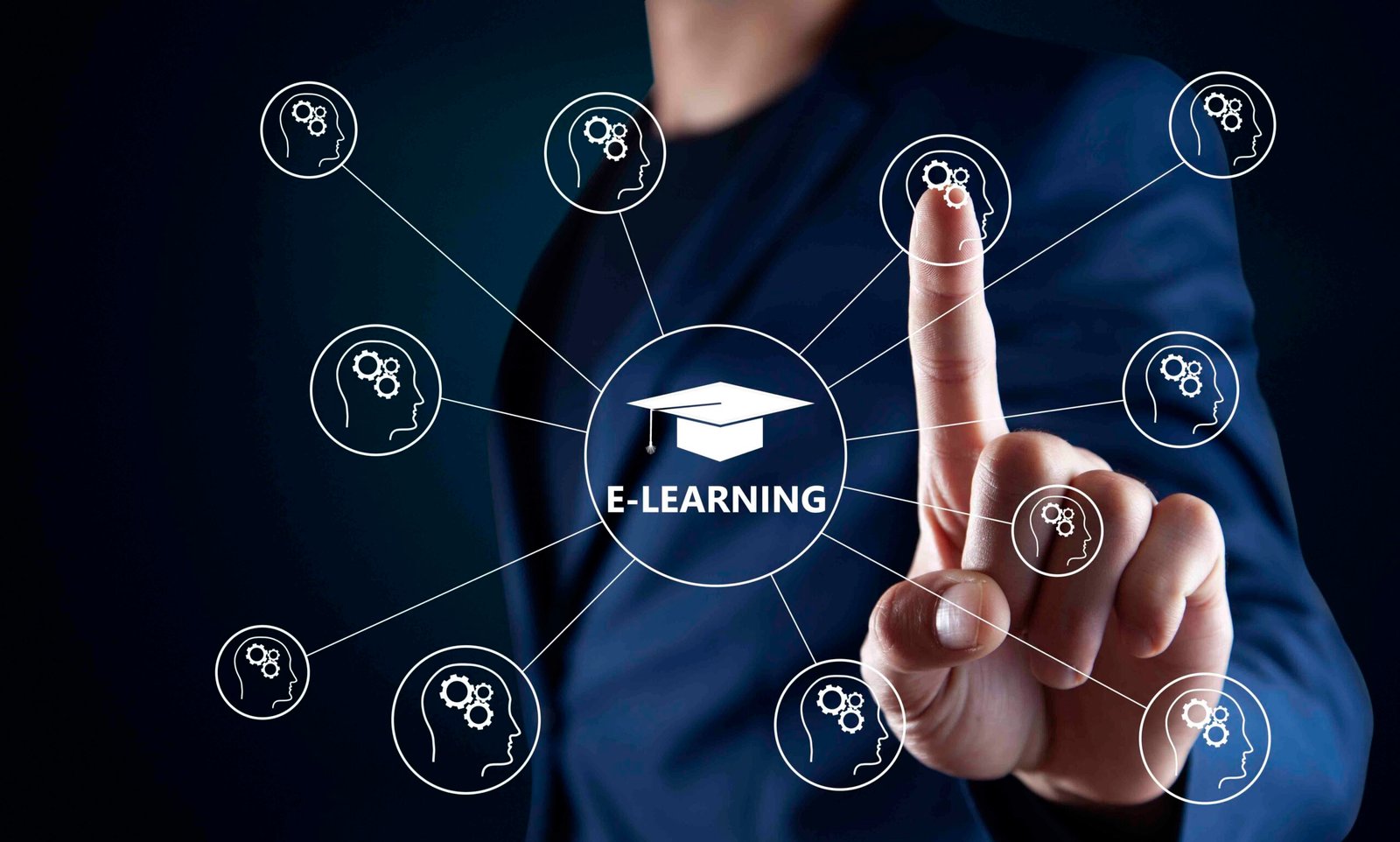 businessman-pressing-e-learning-button-virtual-screens